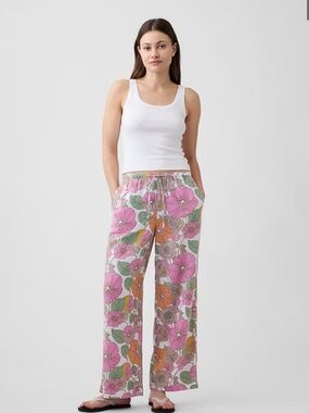 Gap Mid Rise Pull-On Wide-Leg Linen Pants